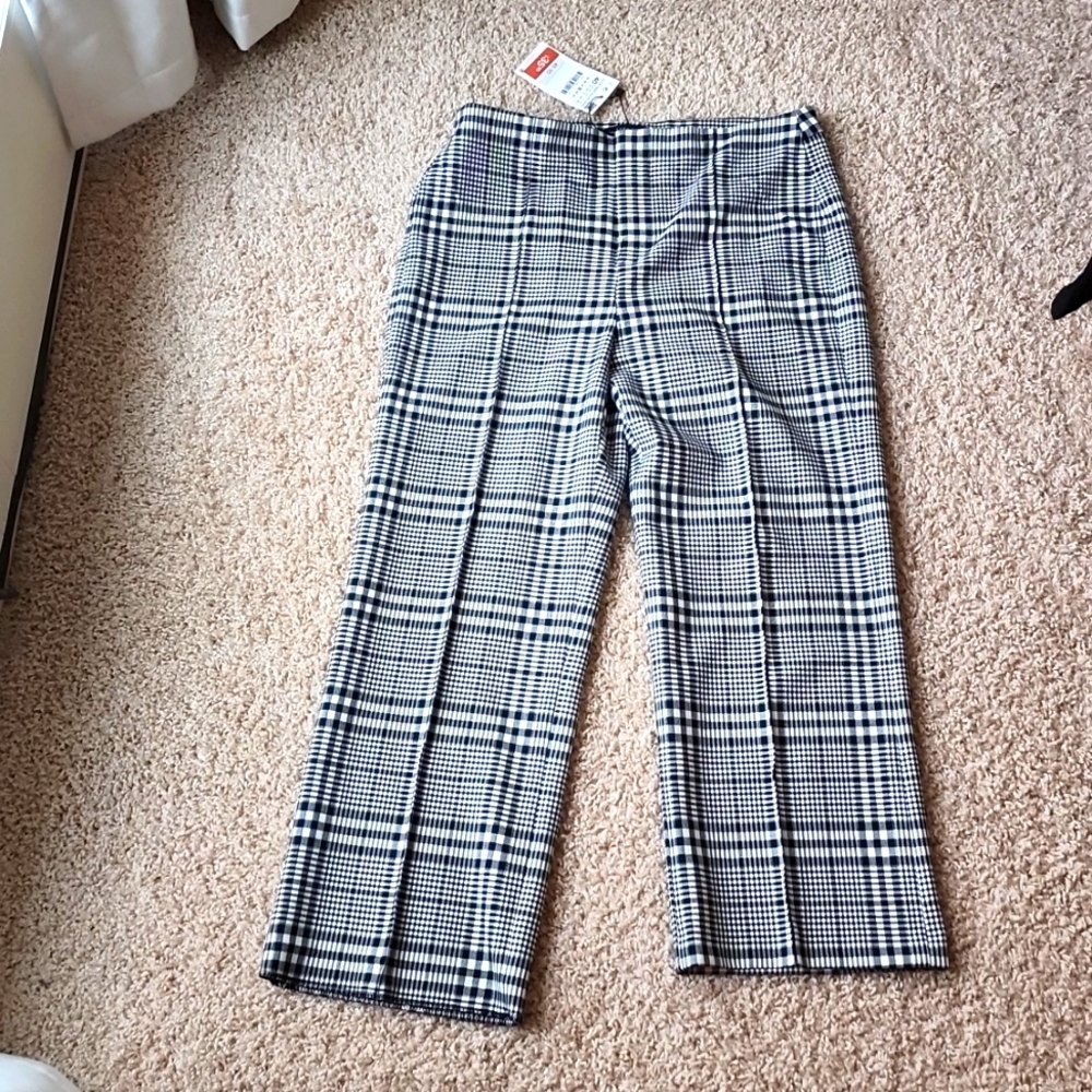 NWT Zara wide leg cropped houndstooth pants size 8